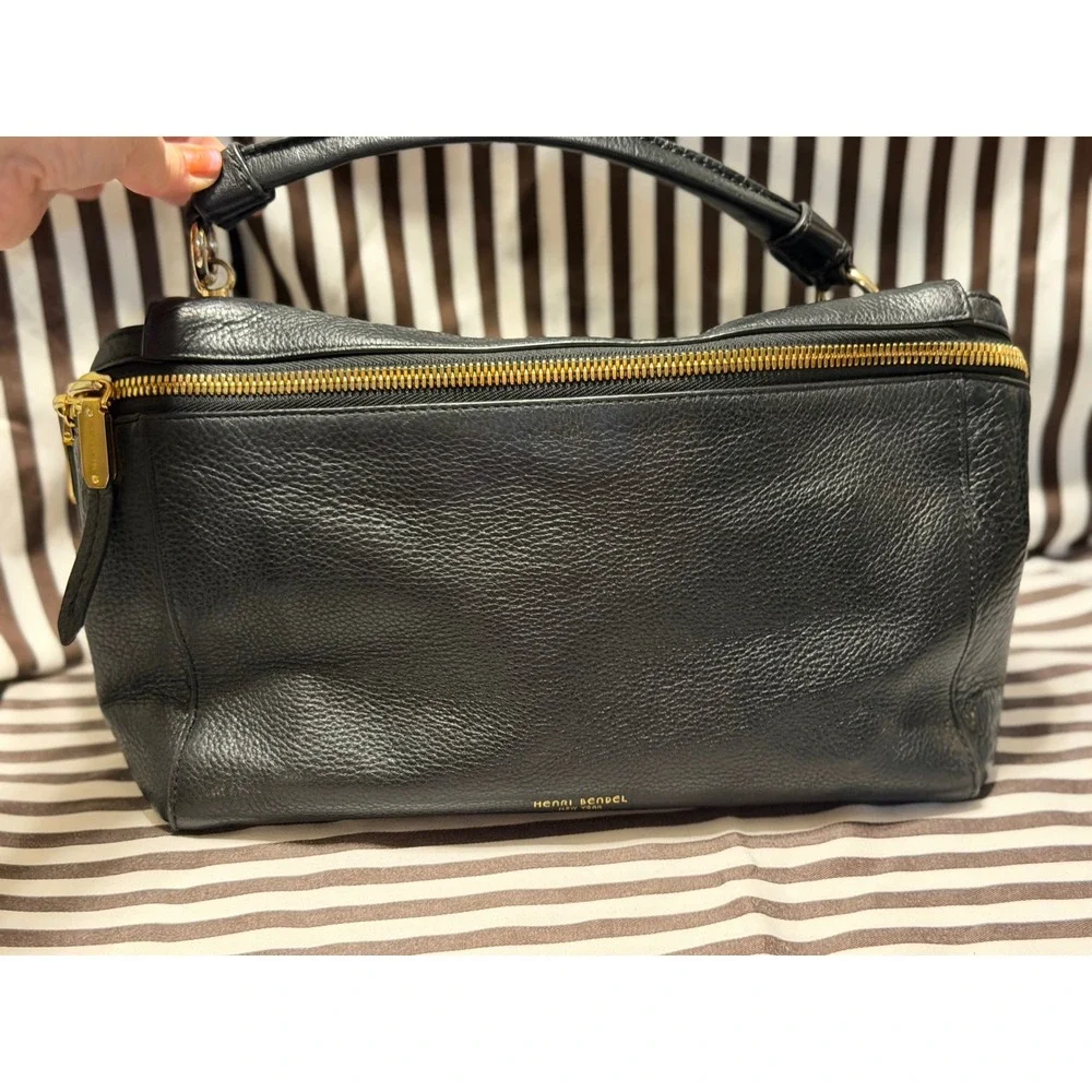Henri Bendel Black Pebbled Leather Satchel & Shoulder Bag Gold Hardware